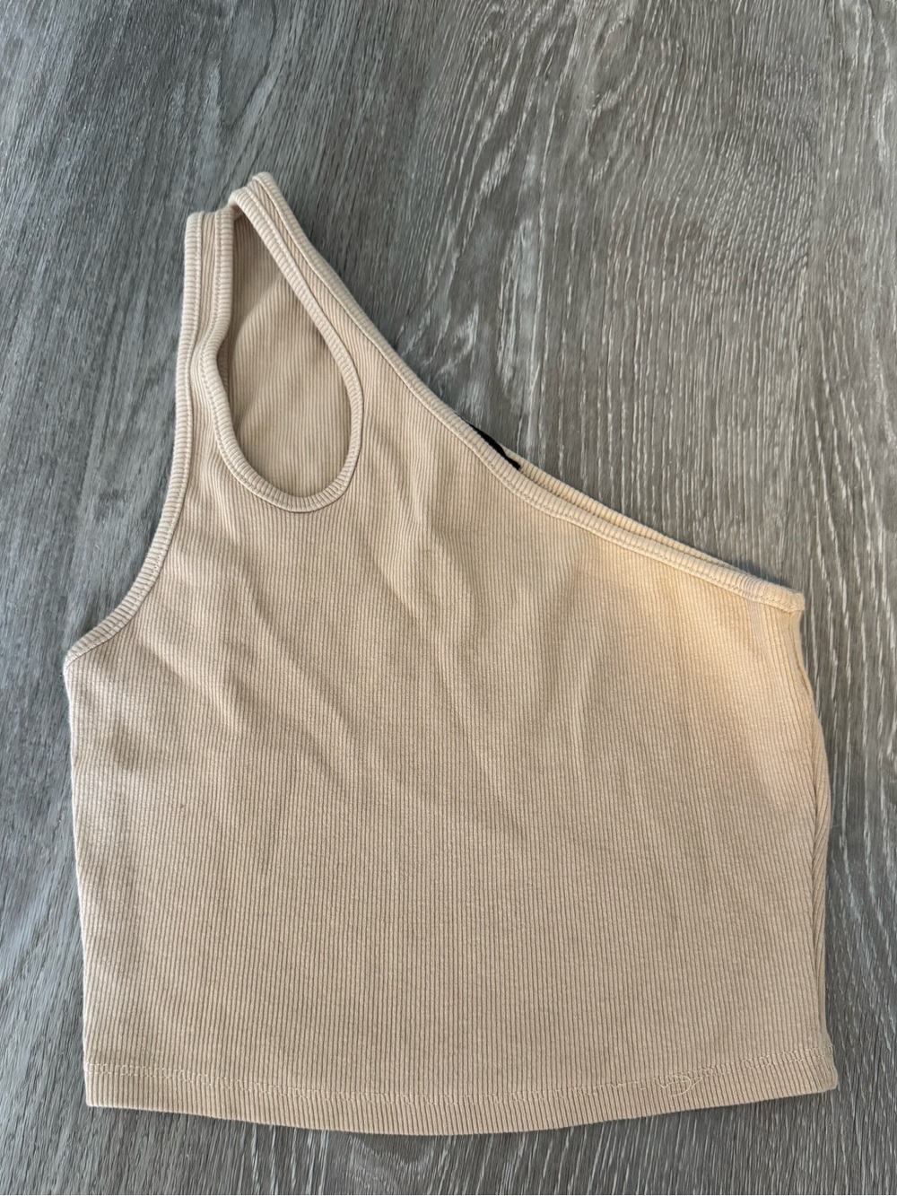 Zara One-Shoulder Ribbed Crop Tank Top - Beige